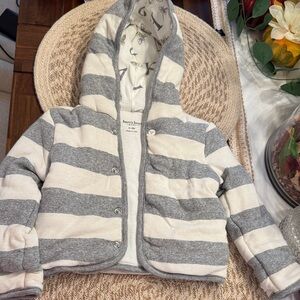 Burt's Bees Gray and Cream Striped Hooded Jacket. New w/out tag